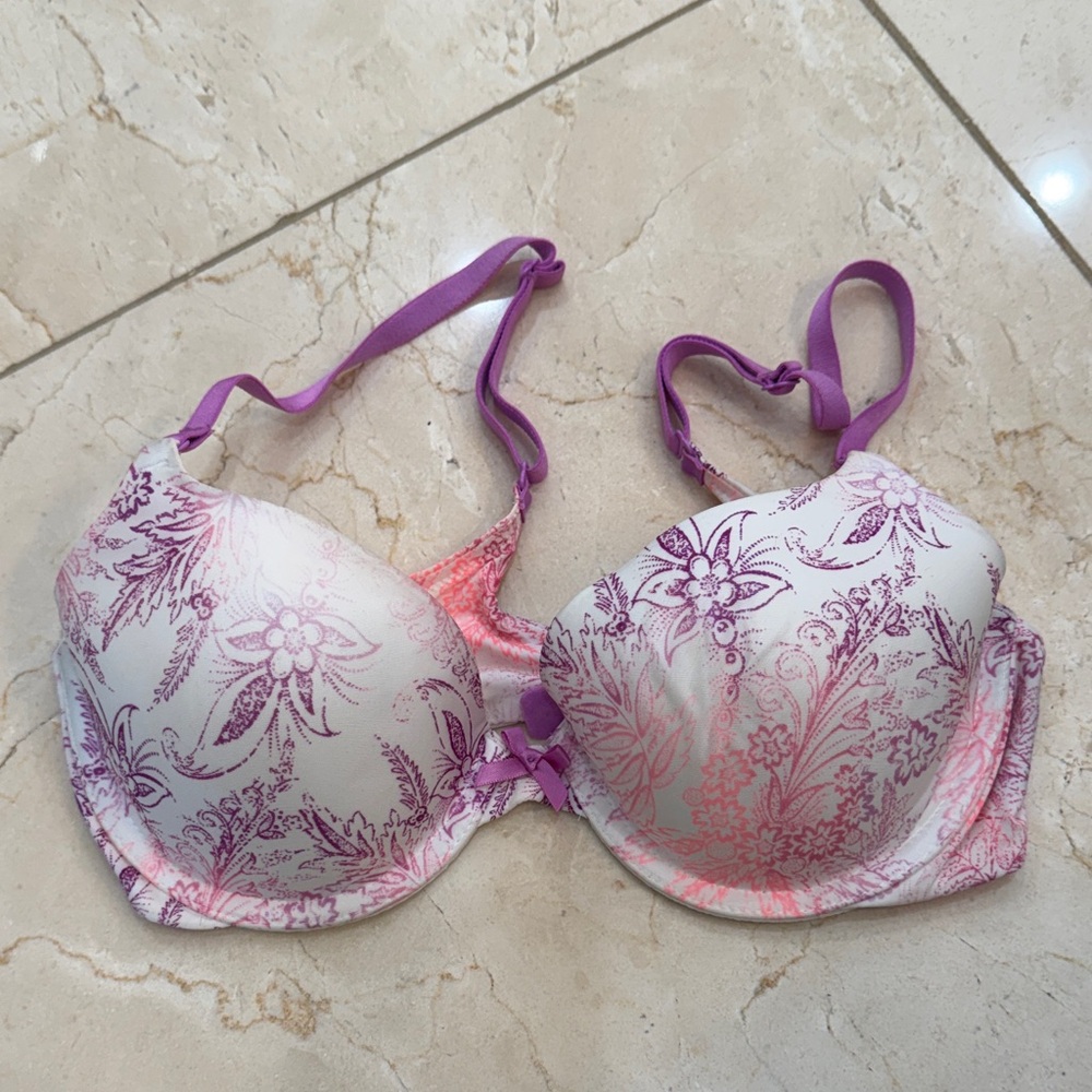 Floral Lace Women's Bra - Purple and Pink